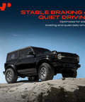 A-Premium Front Left And Right Side Disc Brake Hardware Kit For 2016-2017 Hyundai Tucson And 2017 Kia Sportage, Solid Performance Stuff To Keep Your Ride Gripping The Road Hard. black off-road SUV on rocky terrain with stable braking and quiet driving text