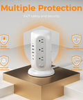 White Tower Power Strip With 12 Outlets And 5 USB Ports, Including 2 USB C, Individual Switches, 10 Ft Flat Extension Cord, 17-in-1 design