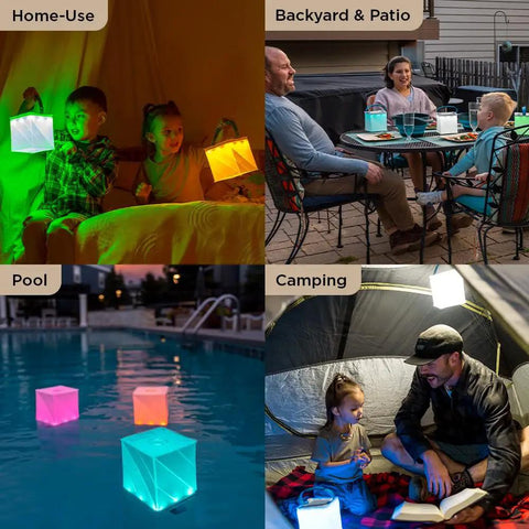 Go To Solar Camping Lantern With 8 Color Modes and Twist To Inflate LED Lamp used indoors, outdoors, pool, and camping
