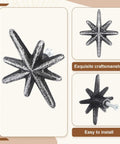 Six Unique Antique Silver Cast Iron Drawer Pulls And Cabinet Knobs With 8 Point Star Burst Design Give Your Furniture A Dope Mid Century Modern Vibe While Keeping Classic Rustic Charm With Easy Installation Screws Included.