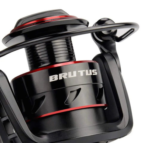 Close-up of Brutus Spinning Reel for Freshwater Fishing, Graphite Frame and CNC Aluminum Spool