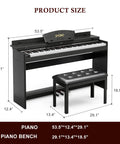 Dope 88 Key Weighted Digital Piano Keyboard With Bench And Stand, size specifications display, full size electric piano.