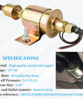 12V Universal Electric Fuel Pump 5-9 PSI 30 GPH Fuel Transfer Pump For Gasoline And Diesel Engines Carburetor Compatible