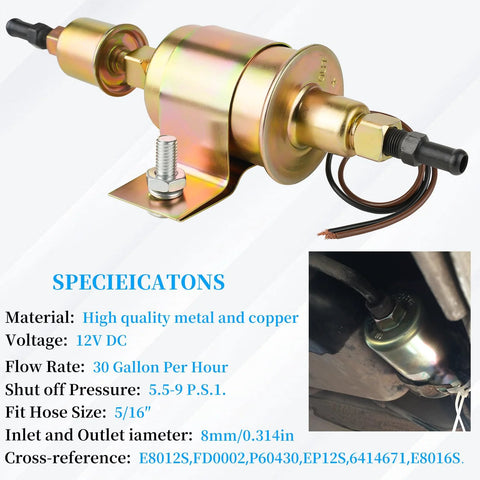 12V Universal Electric Fuel Pump 5-9 PSI 30 GPH Fuel Transfer Pump For Gasoline And Diesel Engines Carburetor Compatible