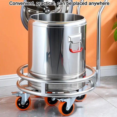 No Sweat Heavy Duty Stainless Steel Drum Stand With Smooth Rolling Wheels For Gas Cylinders And Soup Pots Rust Resistant Mobile Kitchen Cart Indoor Outdoor with stainless steel drum and braked wheels.
