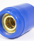 Front view of Brass Quick Disconnect Pressure Coupling 1/4 Inch FPT to 1/4 Inch FQD with blue high impact plastic cover.