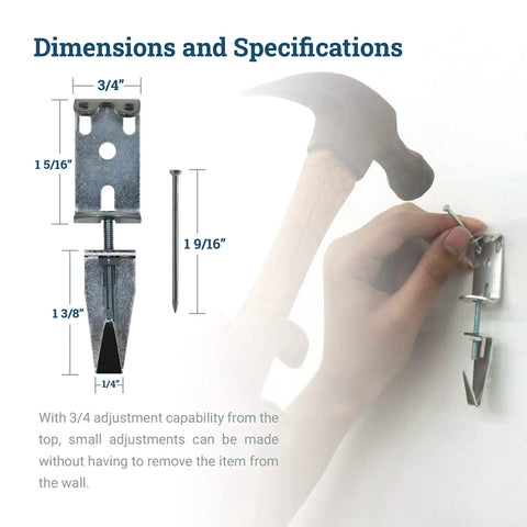 Heavy Duty Picture Hanging J-Hooks For Mirrors, Art And Frames Built Tough Adjustable Leveling System Hangers with hammer