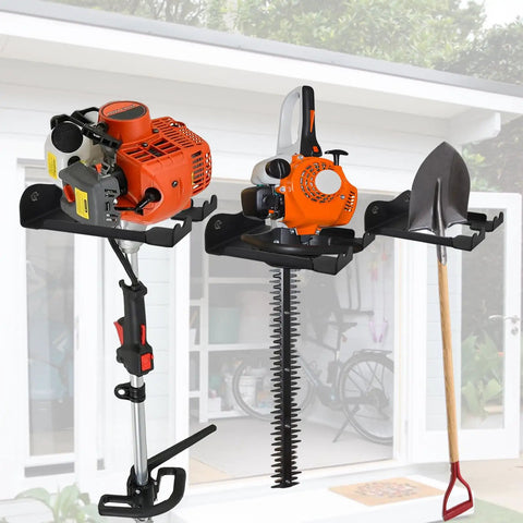 Heavy Duty Garage Organizer Wall Mount Trimmer Rack And Garden Tool Gear Hanger, Steel Weeder Holder, Black Finish