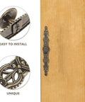 Close-up of Vintage Style Cabinet Handles 6 Pack Zinc Alloy Drawer Pulls For Kitchen Wardrobe Dresser Doors Retro Hardware installed on wood surface showing antique finish and floral design details.