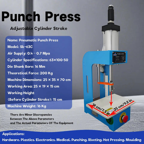 Straight Shooting Pneumatic Punch Press Machine With Easy Adjustable Stroke And Solid C Shape Frame, Desktop Air Powered Hole Puncher For Zero Guesswork Alignment And Smooth Daily Grind