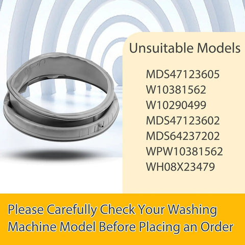 DIY Friendly No Fuss Easy Install Front Load Washer Door Gasket Replacement 4986ER0004F on white background with unsuitability notice