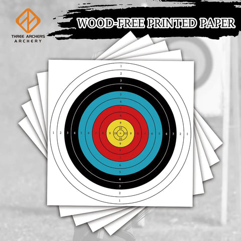 Pro Grade Backyard Archery Target Paper 20 Pack 23 Point 6 Inch 10 Ring Face in stack, wood-free material, non-glare design