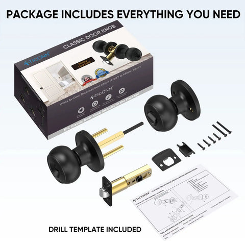 Round Door Knob Set With Deadbolt And Privacy Lock Matte Black Ball Style Door Handles For Indoor Doors With Parts