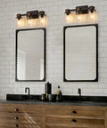 3 Light Rustic Wood Vanity Light With Clear Glass Shades Modern Black Farmhouse Bathroom Over Mirror Fixture