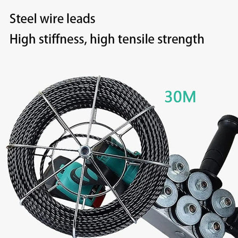 Portable Electric Wire Threading Machine With Powerful 48V Lithium Battery No Sweat Cable Stringer For Construction And Interior Wall Routing Smooth Handling Heavy Duty Build Lightweight Lead Pipe Wearer Tool with 30M steel wire leads for high tensile strength.