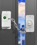 Keyless Electronic Drawer Lock With USB Power Backup on window with chain for adjustable security for kids