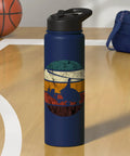 Retro Gyrocopter Themed Vintage Aviation Water Bottle For Pilots And Flight Crew, Stainless Steel Insulated Bottle On Court