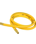 Half Inch Air Hose Featuring Solid Brass Fittings And Cold Flex Hybrid Design Rated To 250 PSI coiled with two brass ends.
