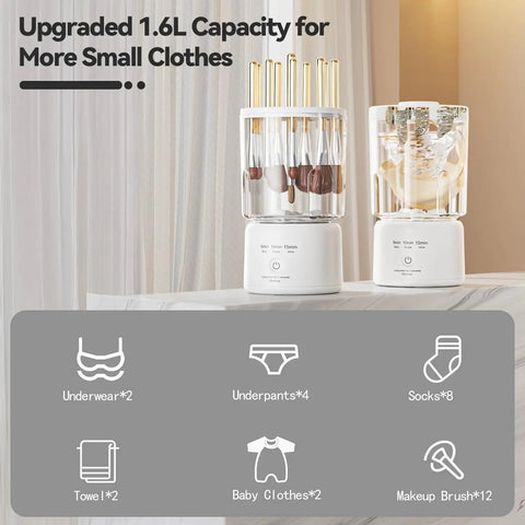 No Sweat Rechargeable Mini Washing Machine For Underwear And Makeup Brushes Super Portable Laundry Savior with 1.6L capacity.