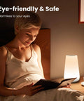 Woman reading with Dimmable Touch Night Light With 360 Degree Control, Portable Bedside Lamp, 5 Brightness Levels And 13 RGB Colors