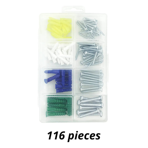 116 Piece Wall Anchor Kit With 4 Sizes And Screws, Plastic Drywall Wall Plugs For Wallboard And Concrete, Expansion Bolts, 4 Colors