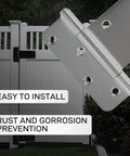 5 Inch Heavy Duty Gate Hinges 260 Lbs Capacity Black Finish 4 Pack With Screws Included, shown installed on wooden gate, rust prevention features