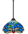 Tiffany Style Stained Glass Pendant Light 12 Inch Wide Antique Blue Dragonfly Hanging Lamp With Adjustable 67 Inch Chain