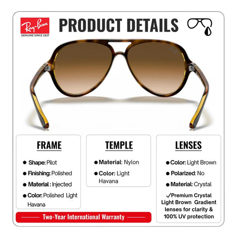RB4125 Pilot Shape Non Polarized Sunglasses For Men With Included Eyewear Kit Ideal For Formal And Casual Wear Clear Gradient Brown Lenses Everyday Street Ready Style With Modern Edge