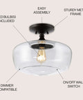 Dope Oil Rubbed Bronze Modern Farmhouse LED Flush Mount Light with Clear Glass Shade Rustic Industrial for Kitchen and Bedrooms