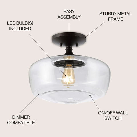 Dope Oil Rubbed Bronze Modern Farmhouse LED Flush Mount Light with Clear Glass Shade Rustic Industrial for Kitchen and Bedrooms