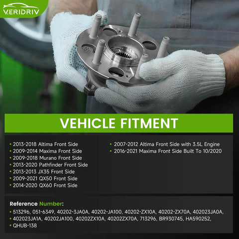 Two Pack Front Wheel Bearing Hub Assembly for 2009 2018 Murano 2013 2020 Pathfinder displayed with vehicle fitment details