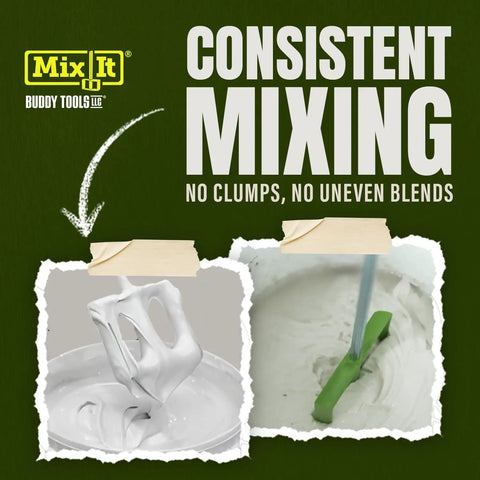 Mix It 20 Inch Mud And Paint Mixer demonstrating smooth blending with ABS paddle, ideal for even textures in home renovation.