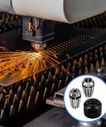 CNC milling machine with Nine Piece ER11 Spring Collet Nut Set With M14 Thread, showcasing high precision clamping nuts and collets.
