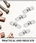 Heavy Duty Stainless Steel Cable Conduit Clamps, Beefy U Shape Pipe Support Brackets With Brushed Finish laid on a flat surface.