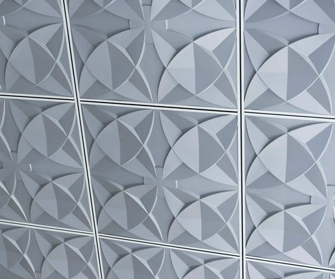 Decorative 2x2 Glue Up Ceiling Tile Floral Gray Pack of 12 for Drop Ceilings, Lightweight PVC shown installed in grid