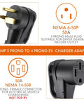 Beefy 50 Amp Welder To EV Charger Cord 1Ft NEMA 6-50P To 14-50R Adapter, showing male and female plug ends, ETL listed.