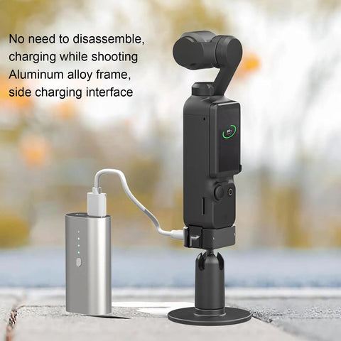 Built Tough Sports Camera Charging Dock For Pocket 3 Rig with fast Type C connection and aluminum frame, ideal for outdoor shoots.