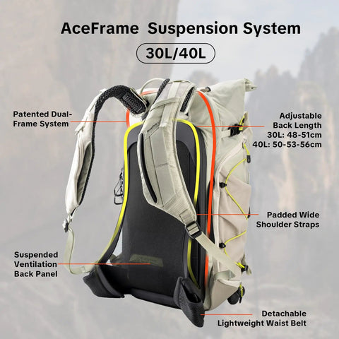 Ultralight Camera Backpack For Photographers Expandable To 40L Space Black Suspended Back Panel AceFrame System
