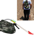 Manual Seed And Fertilizer Spreader With Comfortable Shoulder Strap And Ergonomic Handle For Farm Garden And Vegetables No Mess Easy To Use Bag Included Now, shown in green camo design