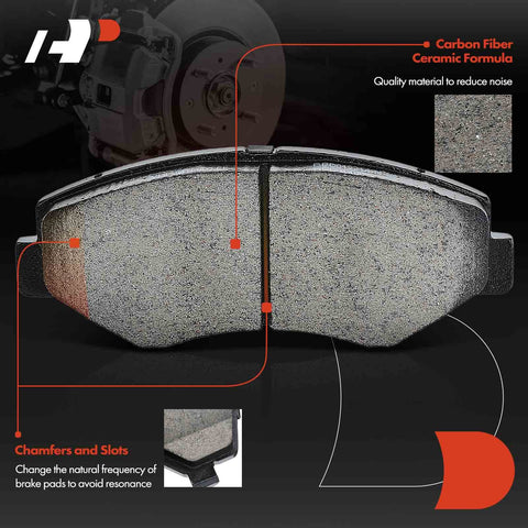 Close-up of ceramic brake pad with chamfers and slots for Front Vented Disc Brake Rotors And Ceramic Pads Kit For Honda And Acura Cars