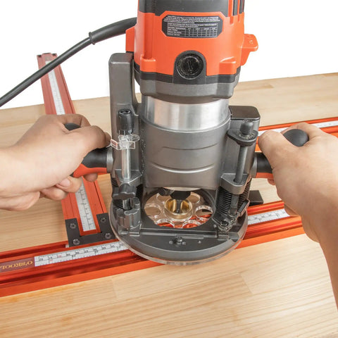 Adjustable Juice Groove Router Jig And Variable Square Template Guide With Precision Scaling For Cutting Boards Serving Trays And Pro Level Woodworking Projects With Zero Sweat Setup Measuring 23 6 By 23 6 In - close-up of router in use
