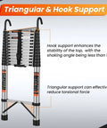 Heavy Duty Telescoping Ladder Sixteen And A Half Foot Extension With Hooks, triangular and hook support illustration