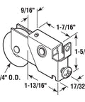 Diagram of D 1906 Single 1-1/4 In. Steel Ball Bearing Roller With S-Tab Housing Adjustable Action Non-Threaded Mount Hole Plus Optional 10-32 Thread 1 Pack, showing measurements and design features.