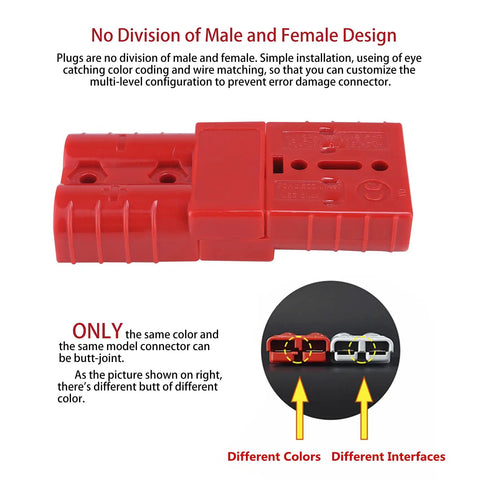 2-4 Gauge 175A Battery Cable Quick Connect Disconnect Plugs Fast Snap On Power Connectors Polycarbonate Housing With Rubber Boots 12-36V For Winches Trailers Tour Buses Electric Forklifts red connector set