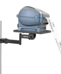 Rock Solid Universal Printer Pole Mount With Full Motion Articulating Arm Adjustable Swivel Roll Play Tray Smart Wire Routing For Shipping Desk Workhorse Setup with thermal printer attached.