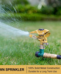 Heavy Duty Pulsating Impact Sprinkler With Spike Base, All Metal Construction Built To Last, 360 Degree Adjustable Spray Pattern