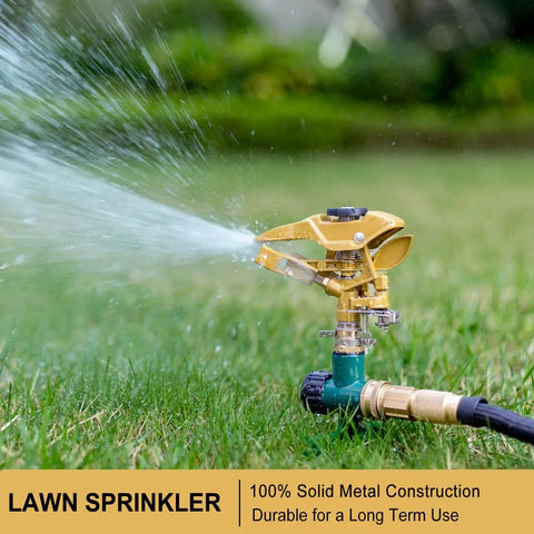 Heavy Duty Pulsating Impact Sprinkler With Spike Base, All Metal Construction Built To Last, 360 Degree Adjustable Spray Pattern
