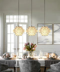 Modern Pendant Light With Adjustable Height Acrylic Multilayer Lantern Chandelier Hanging Fixture For Kitchen Island Living Room And Bedroom 3 Pack over dining table.