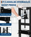 6 Ton H Frame Hydraulic Floor Shop Press For Heavy Duty Automotive And Metalworking Tasks With Adjustable Plates For Bending Straightening Bearing Removal And U Joint Repair, black steel frame