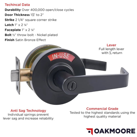 Vacant Occupied Bathroom Lock For Public Restrooms And Industrial Buildings Black Door Handle Lock With Clear Status Indicator